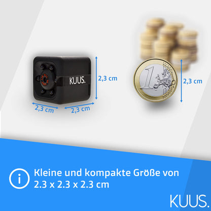 KUUS.® C1 Mini Surveillance Camera 2.3 cm | Indoor surveillance camera with night vision & motion sensor | Full HD 1080P Micro Camera without WLAN with recording 32GB SD card for indoor use.