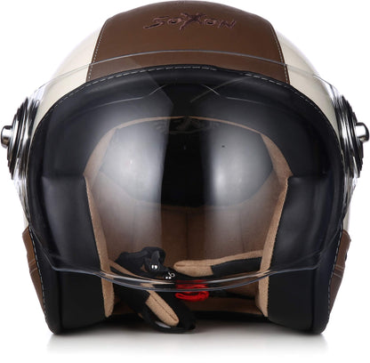 SOXON® SP-888 Pro "Urban Cream" · Jet helmet · Motorcycle helmet Scooter helmet Scooter helmet Moped helmet Chopper · ECE 22.05 Sun visor Leather design Quick release SlimShell bag XL (61-62cm)