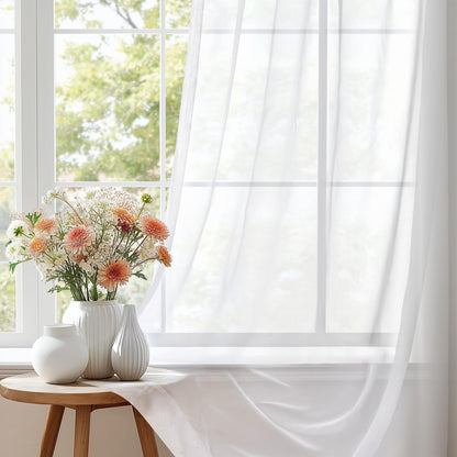Deconovo sheer curtains with pencil pleat for curtain track in living room bedroom, 229x140 cm (HxW), white, set of 2