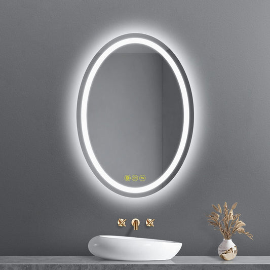 AI-LIGHTING LED bathroom mirror with lighting Oval 50x70 cm Bathroom mirror with light 3 light colors/Fog-free/Dimmable Illuminated bathroom mirror with touch switch for bathroom hotel hairdressers