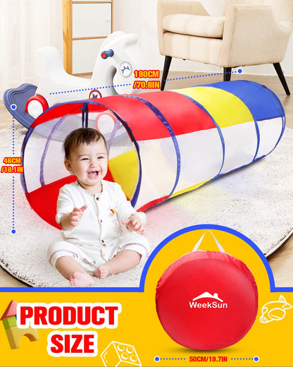 WEEKSUN Tunnel for Kids, 180 cm Play Tunnel for Children, Crawl Tunnel for Kids with Breathable Mesh Window, Pop-up Design with Carry Bag, Tunnel for All Ages, Indoor & Outdoor Use (Ø 46 cm)