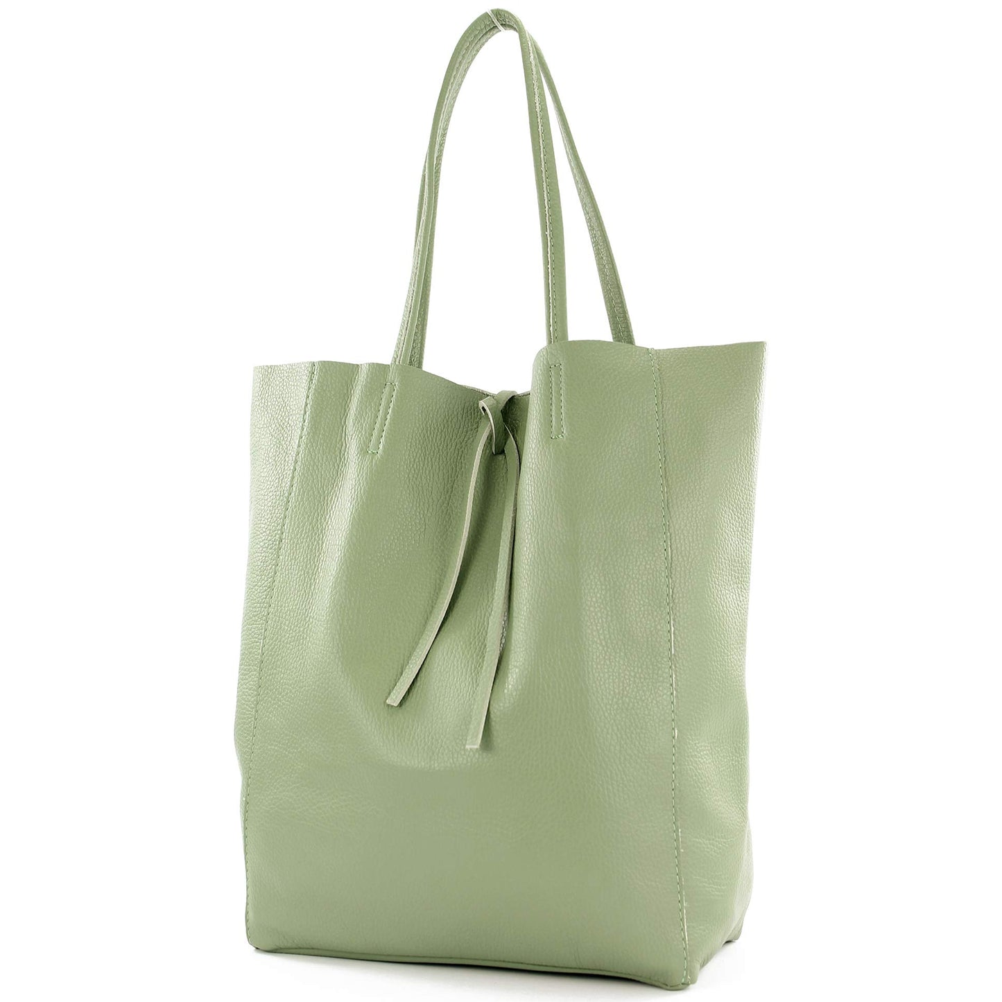 modamoda de T163 Women's Leather Shopper Shoulder Bag Large with Inner Pocket handmade in Italy, Color: Gray-green