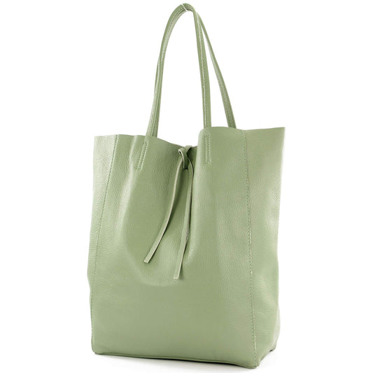 modamoda de T163 Women's Leather Shopper Shoulder Bag Large with Inner Pocket handmade in Italy, Color: Gray-green