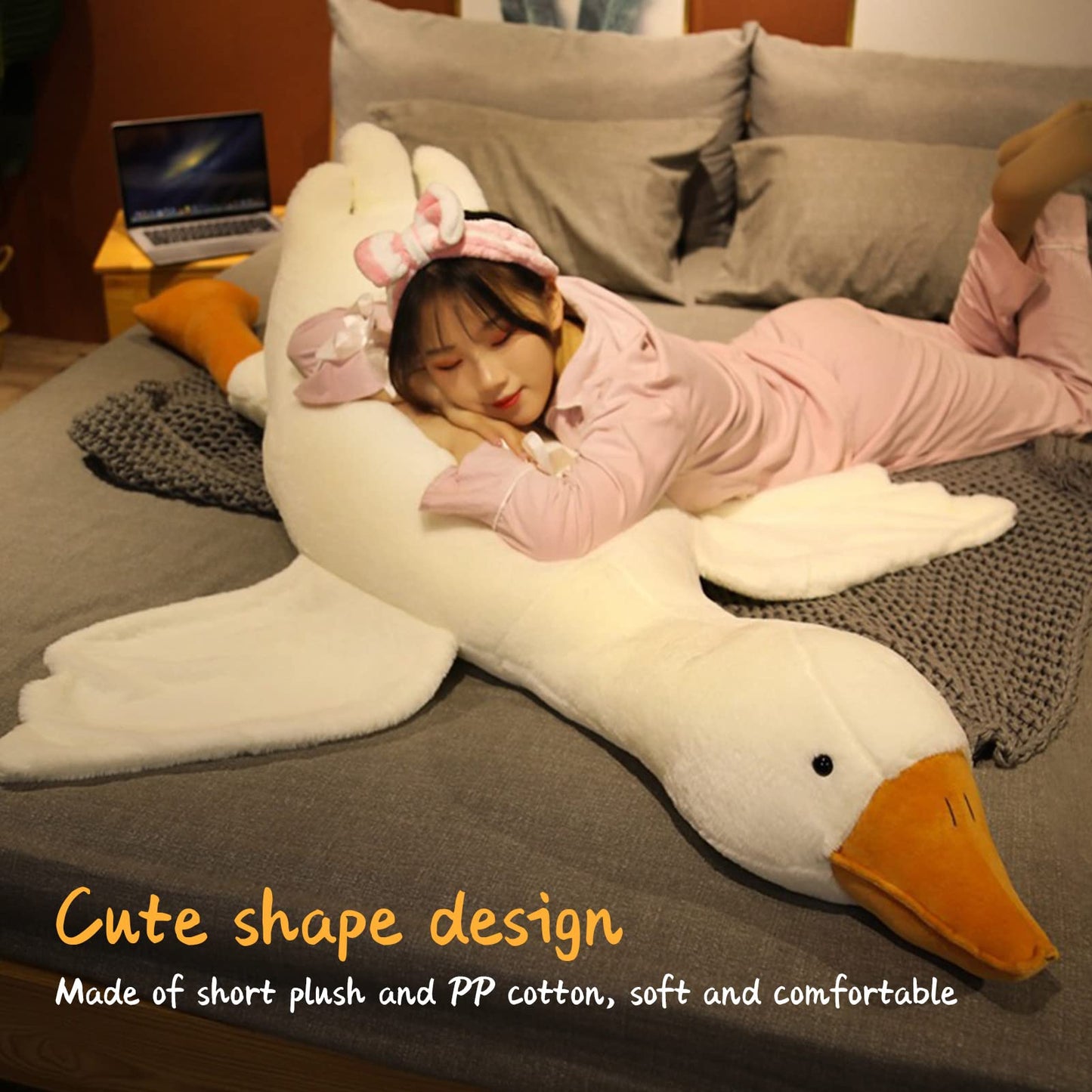 Tiiyee Goose plush toy, swan fabric plush Sweden Stuffed Toy Huge plush duck doll Soft plush toy Sleeping pillow cushion bed sofa floor toy birthday gift White 1.6M
