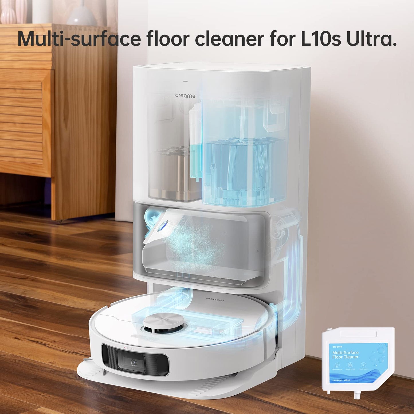 Dreame cleaning solution, liquid suitable for all hard floors such as wood, tiles, and marble for the Dreame L10s Ultra robot vacuum, for insertion into the charging station, 300ml x 3 pcs.