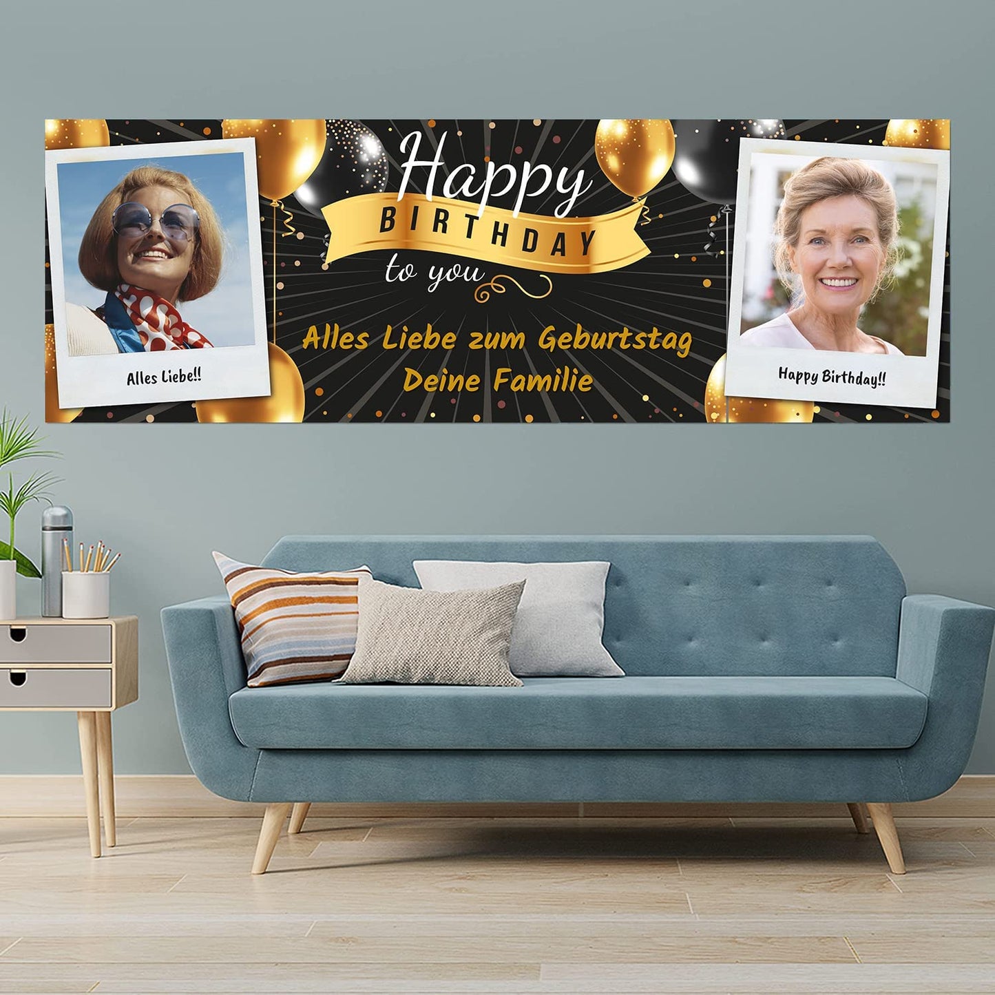 Birthday Banner - personalized with your texts & photos | XL size (Layout 2)