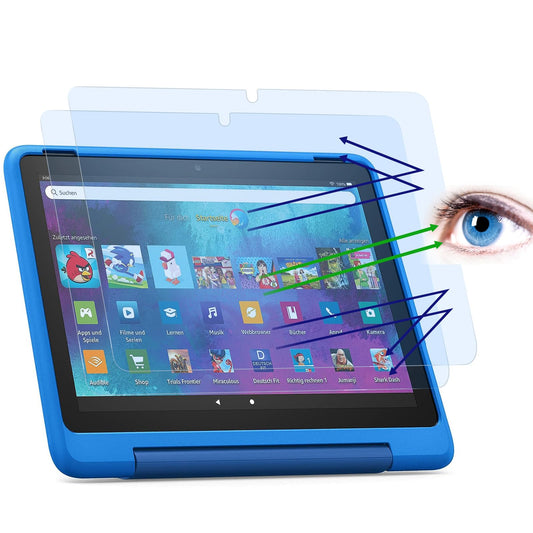 PYS Anti Blue Light Screen Protector for Fire HD 10/10 Kids Tablet. Anti-glare, scratch resistant, blue light blocking to protect eyes. 2 pieces only for 11th Generation 2021.