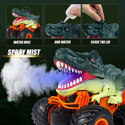 BOBOTATA Remote Control Car Kids Monster Dinosaur Truck Toy for Ages 3 4 5 6 7 8+, 2.4 GHz with Lights, Sounds, Spraying, All Terrain RC Cars Toy Gifts for Boys Girls