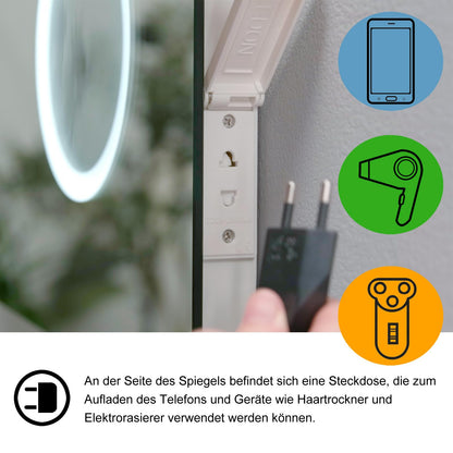 MEESALISA LED bathroom mirror 100x70 cm with lighting Bathroom wall mirror Anti-fog light mirror with socket Clock Touch Dimmable