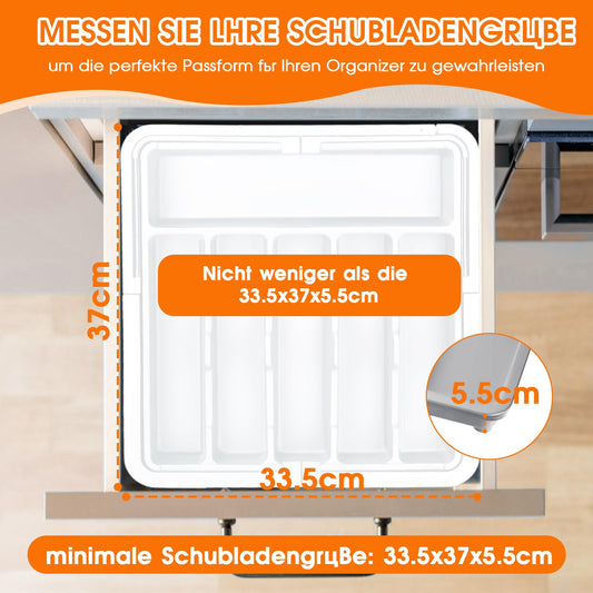 ALAIFU cutlery tray for drawers, expandable large cutlery tray for kitchen, adjustable utensil organizer for drawers, plastic kitchen accessory, divider insert, large (Clear White)