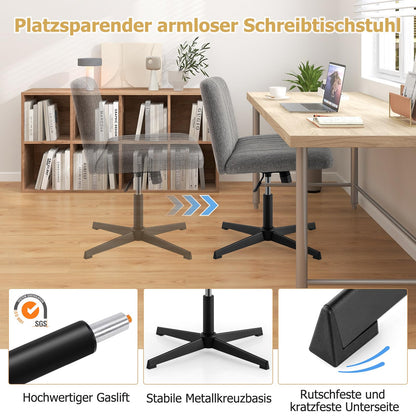 COSTWAY Tailor's Seat Chair, Swivel Chair without Armrests, Desk Chair with Wide Seat, Office Chair with Cross Base, Height Adjustable, Tilt Function, Modern (Gray)