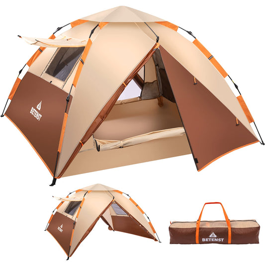 Prayset camping tent, pop-up tent for 3 persons, family dome tent waterproof, windproof with 2 mesh doors, 2 mesh windows, 2 in 1 double layers, carry bag for camping, hiking, backpacking.