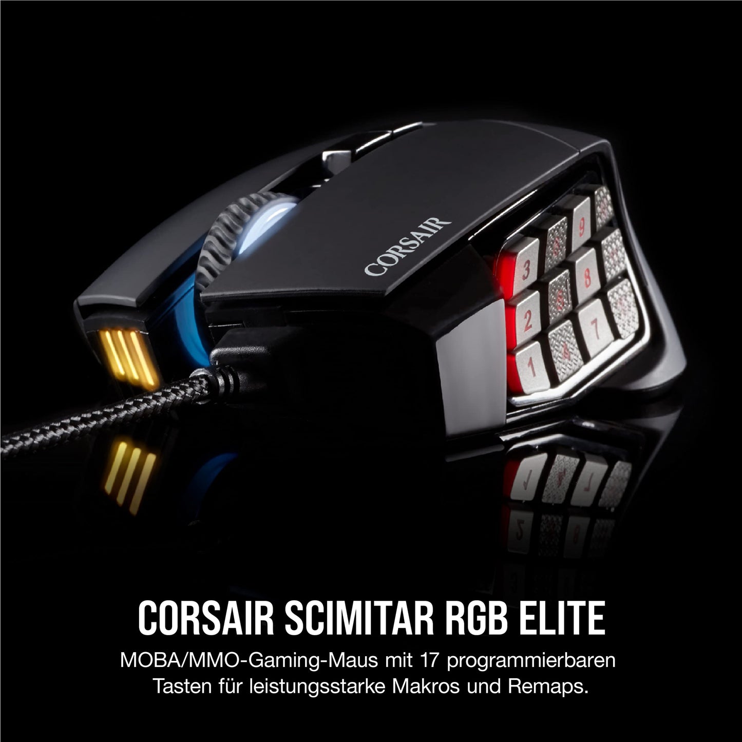 CORSAIR SCIMITAR RGB ELITE Wired MOBA/MMO Gaming Mouse - 18,000 DPI - 17 programmable buttons - iCUE compatible - PC, Mac, PS5, PS4, Xbox - Black