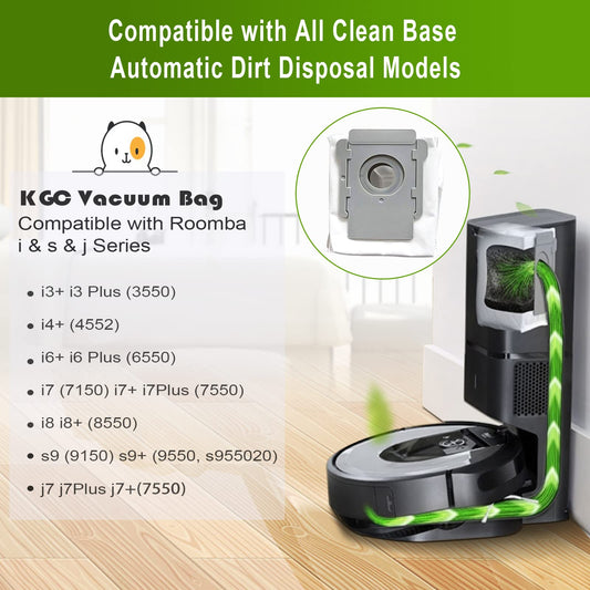 KGC 10 Pack i7 Vacuum Bags for iRobot Roomba i7 i7+ i7Plus, i8, i8+, i3, i3+, i4, i4+, i6, i6+, s9, s9+, s9Plus Clean Base Vacuum Bags