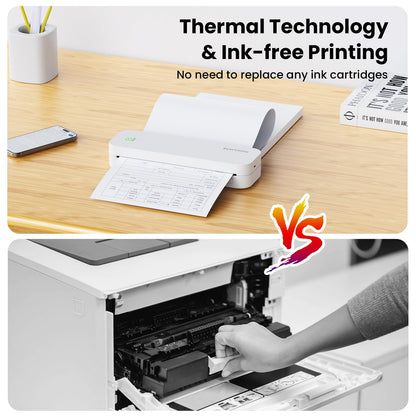 ByteCintia Mobile Printer Bluetooth Thermal Printer A4, Portable Inkless Printer with Android & iOS for Mobile & Laptop, Supports 210x297mm A4 Thermal Paper, D80 White