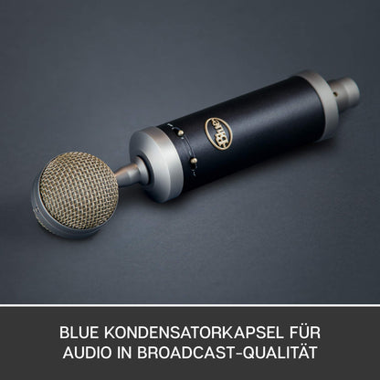 Blue Baby Bottle SL XLR condenser microphone for recording and streaming, with large diaphragm capsule, wooden storage box, and shock mount - Black