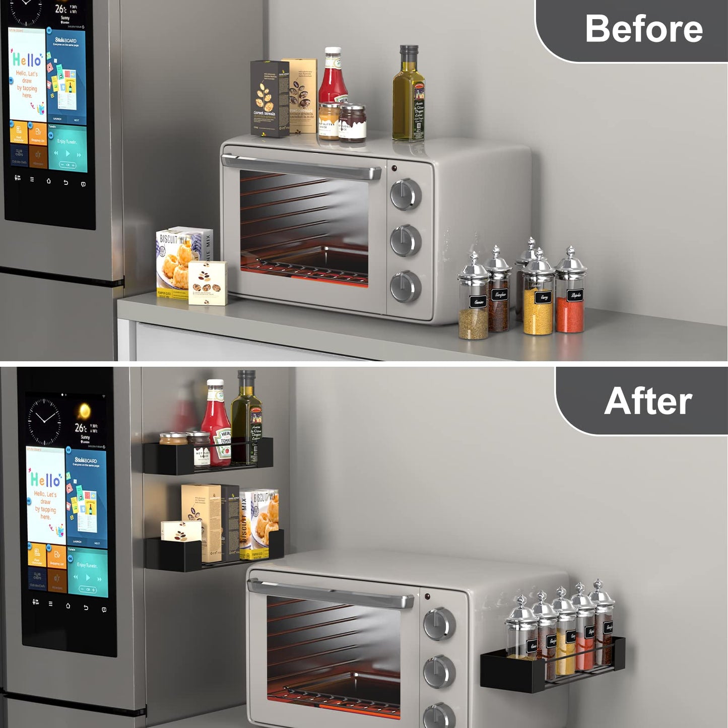 Golden Bell 4 Piece Magnetic Spice Rack, Magnetic Shelf Refrigerator, Spice Rack Without Drilling, Strong Magnetic Spice Organizer, Black