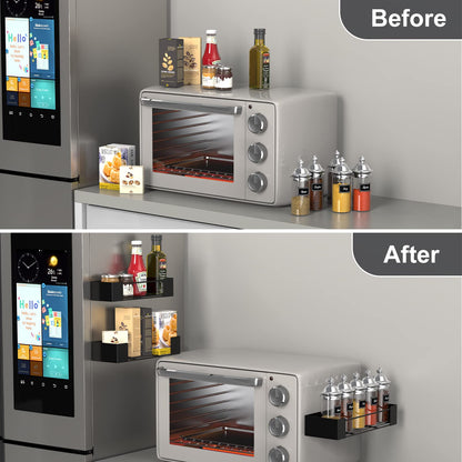 Golden Bell 4 Piece Magnetic Spice Rack, Magnetic Shelf Refrigerator, Spice Rack Without Drilling, Strong Magnetic Spice Organizer, Black