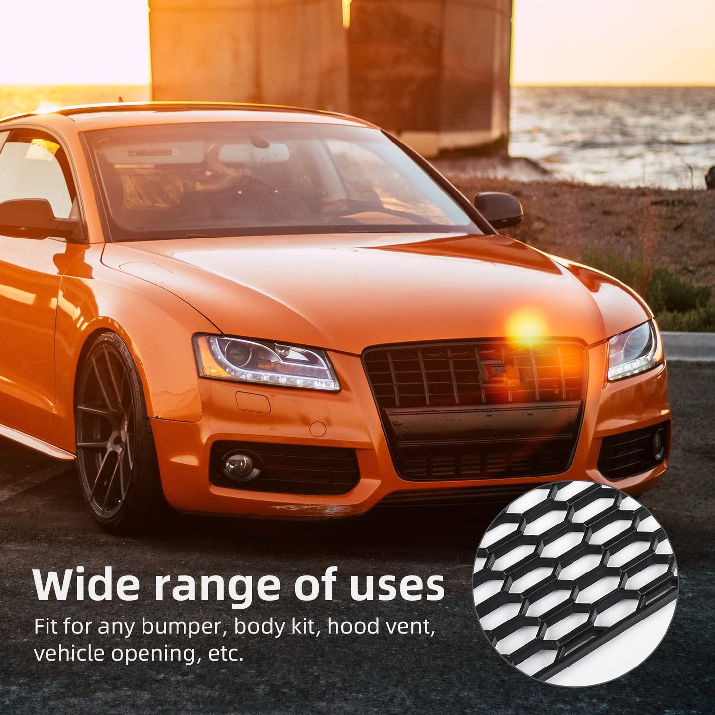 AggAuto 119.38x40.64cm Black ABS Plastic Universal Car Grill Mesh, Automotive Radiator Grill insert Bumper Honeycomb Hole 10x25mm Hex Grids.