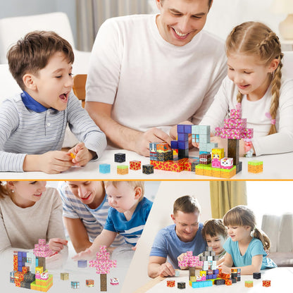 Pavlleen 84 Piece Magnetic Building Blocks, Build My Magnet World Set, Lumberjack Adventure Game for Boys and Girls, for Kids Ages 3 and Up, Creative Children's Games Kids Toys