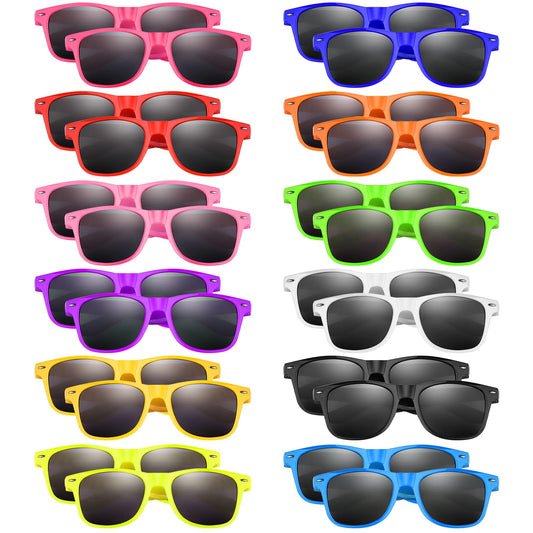 Buoyeye 24 Piece Kids Sunglasses Neon Boys Girls Children Party Favor Bag Filler Beach Pool Birthday Party/Boys Girls Birthday Party Accessories (12 Colors)