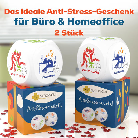GLÜCKSGUT® Anti-Stress Cubes | 2-Pack Pictograms | Funny stress cube | 6 designs, gift box & instructions | Toy for stress relief, coworkers & office gift