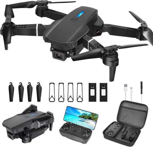 Drone with HD 1080P Camera, Foldable Drone with Long Flight Time, RC Quadcopter with Bag, 3D Flip, One Key Start/Land, Headless Mode, Flight Path Flight, Mini Drone Gift for Beginner Kids, with 2 Batteries