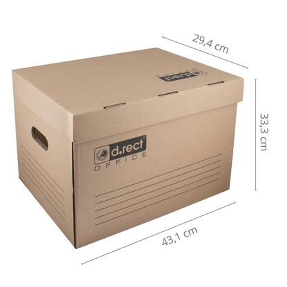 D.RECT 6 piece archive box 2100 storage box 431x333x294mm foldable lid box archive tray document box brown