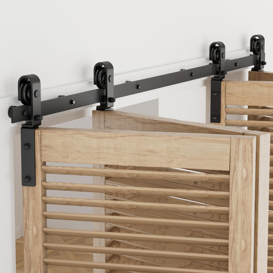 153cm/5FT Bifold sliding door hardware sliding door system complete set track rollers set black for 4 wooden doors 37cm wide