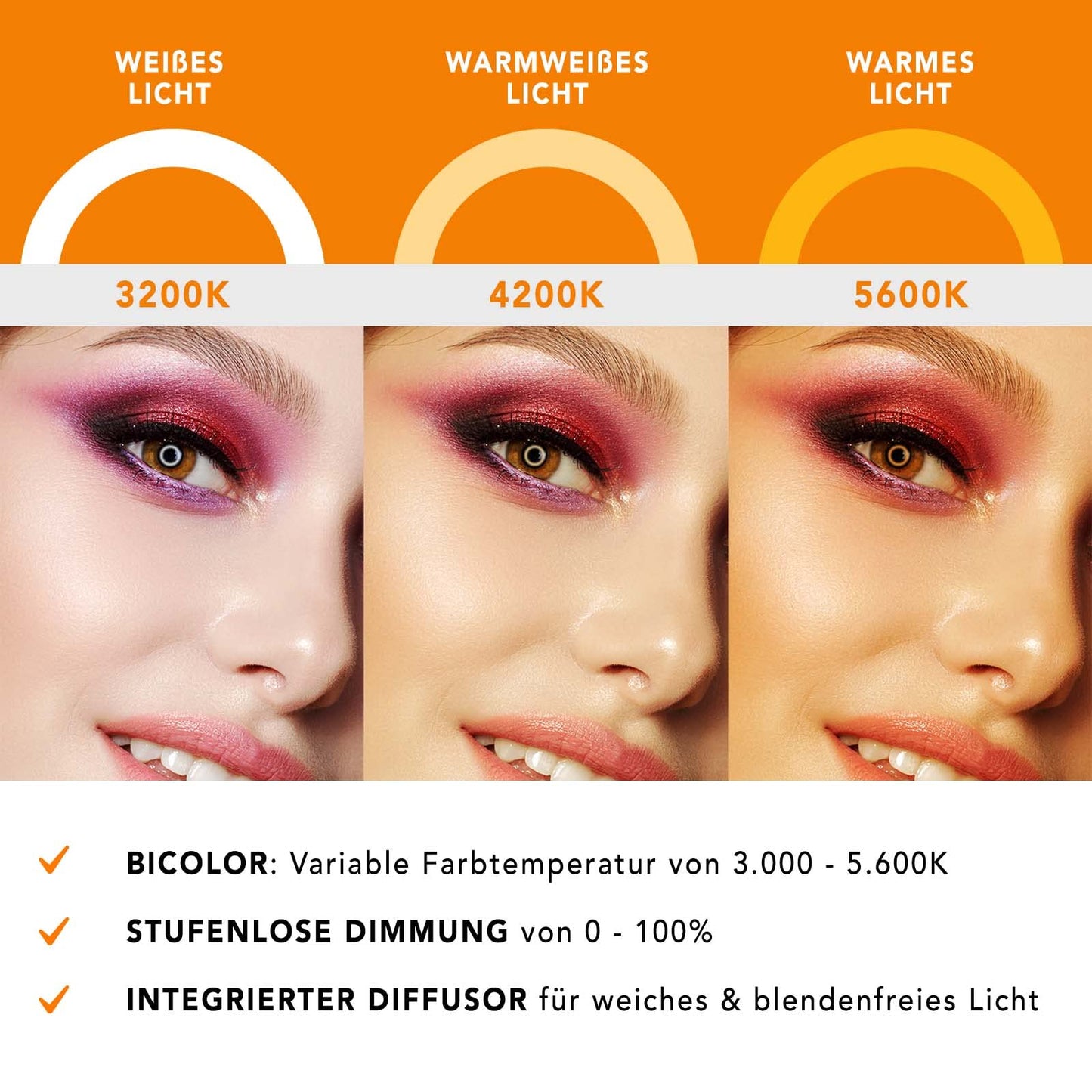 Walimex pro dimmable LED ring light 32W with lamp stand & 2 batteries I ring light with individually switchable sectors I 500 Bi Color camera light & selfie light I with accessories + bag