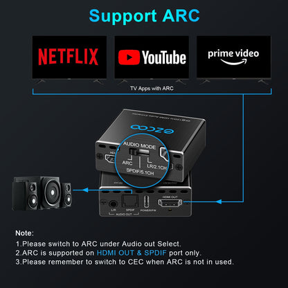 4K 120Hz HDMI 2.1 audio extractor 2X1 VRR ALLM HDCP2.3 HDR10 ARC CEC audio extractor switch 2 IN 1 OUT audio converter HDMI to HDMI SPDIF optical stereo L/R Dolby Digital EDID for PS5 XBOX NVIDIA