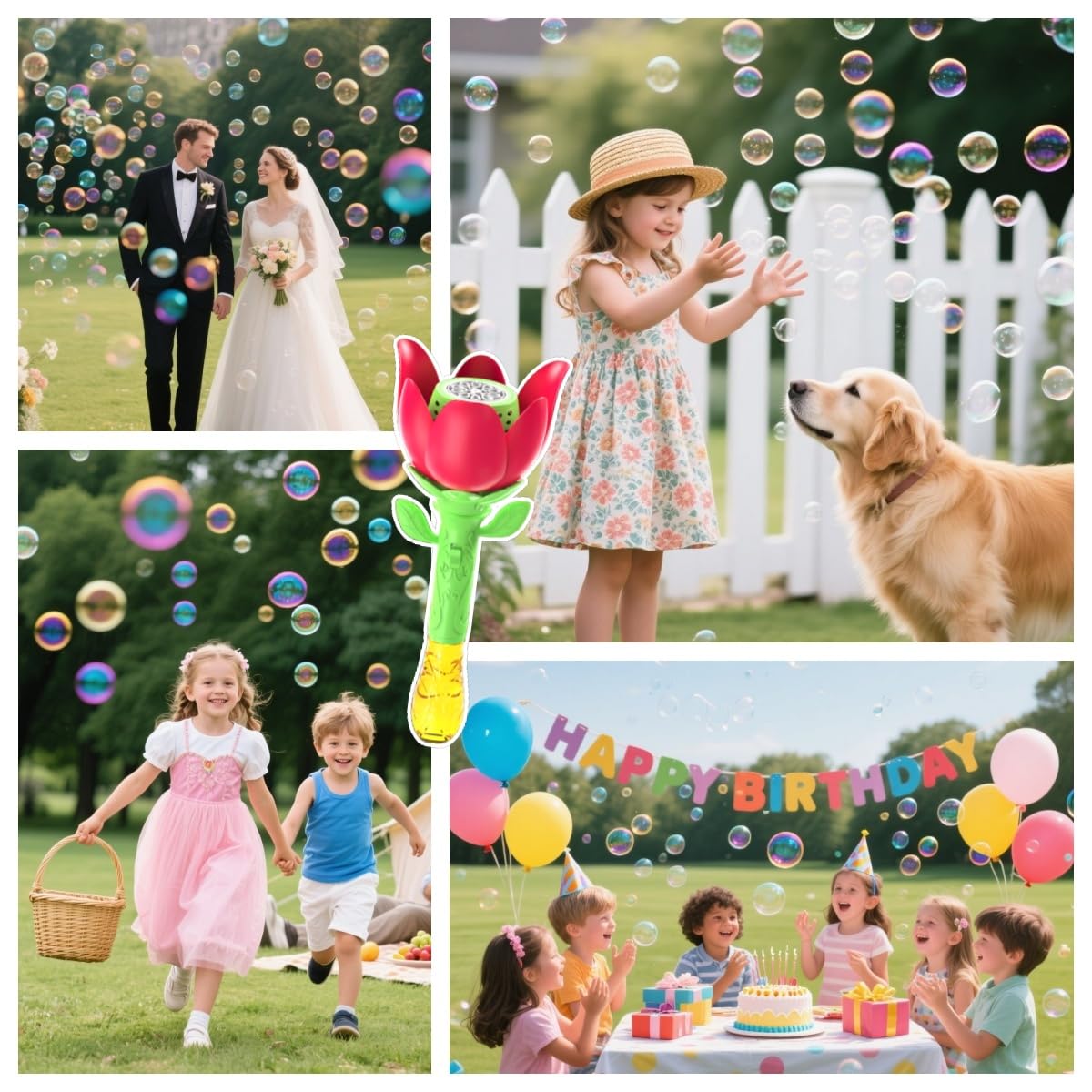 PANACARE Flower Bubble Wand, Electronic Bubble Machine for Kids with bubble solution/battery/light, Bubble Machine 10000+ bubbles toy kids gift/birthday/party/wedding