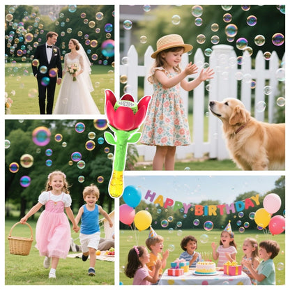 PANACARE Flower Bubble Wand, Electronic Bubble Machine for Kids with bubble solution/battery/light, Bubble Machine 10000+ bubbles toy kids gift/birthday/party/wedding