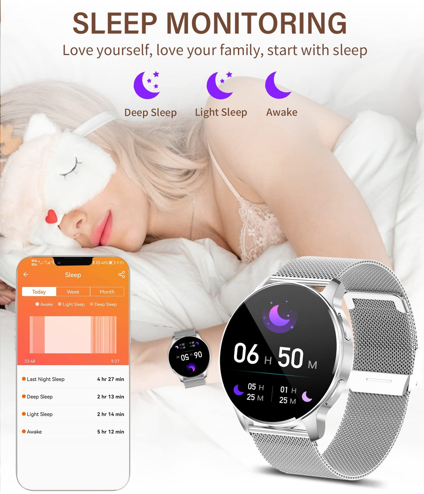 niolina Smartwatch for Women with Phone Function, 1.32 Inch HD Full Touchscreen Watch with Heart Rate Monitor Sleep Tracker Step Counter 20 Sport Modes IP67 Fitness Tracker for Android iOS, Silver
