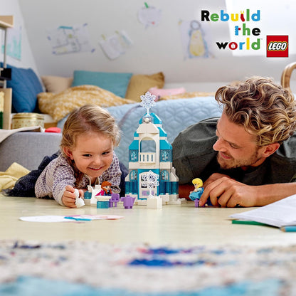 LEGO 10899 DUPLO Princess Frozen Elsa's Ice Palace, building set with light brick, Princess Elsa and Anna mini dolls, and snowman figure, toys for boys and girls aged 2 years and up.