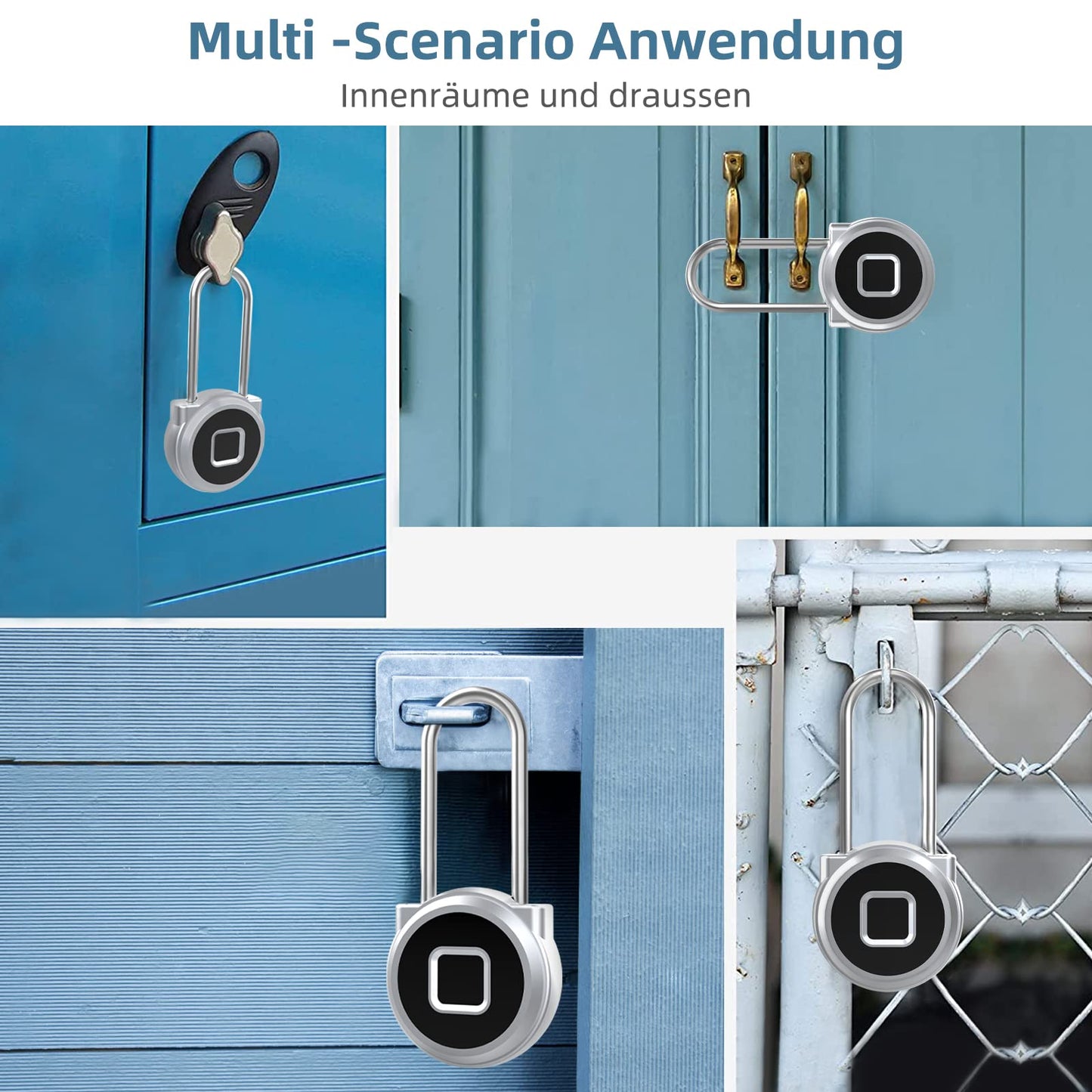 Fingerprint lock, Eseesmart Lock Shackle Long-45mm, Fingerprint & Bluetooth padlock, Waterproof, USB charging for gym, school, employee lockers, luggage