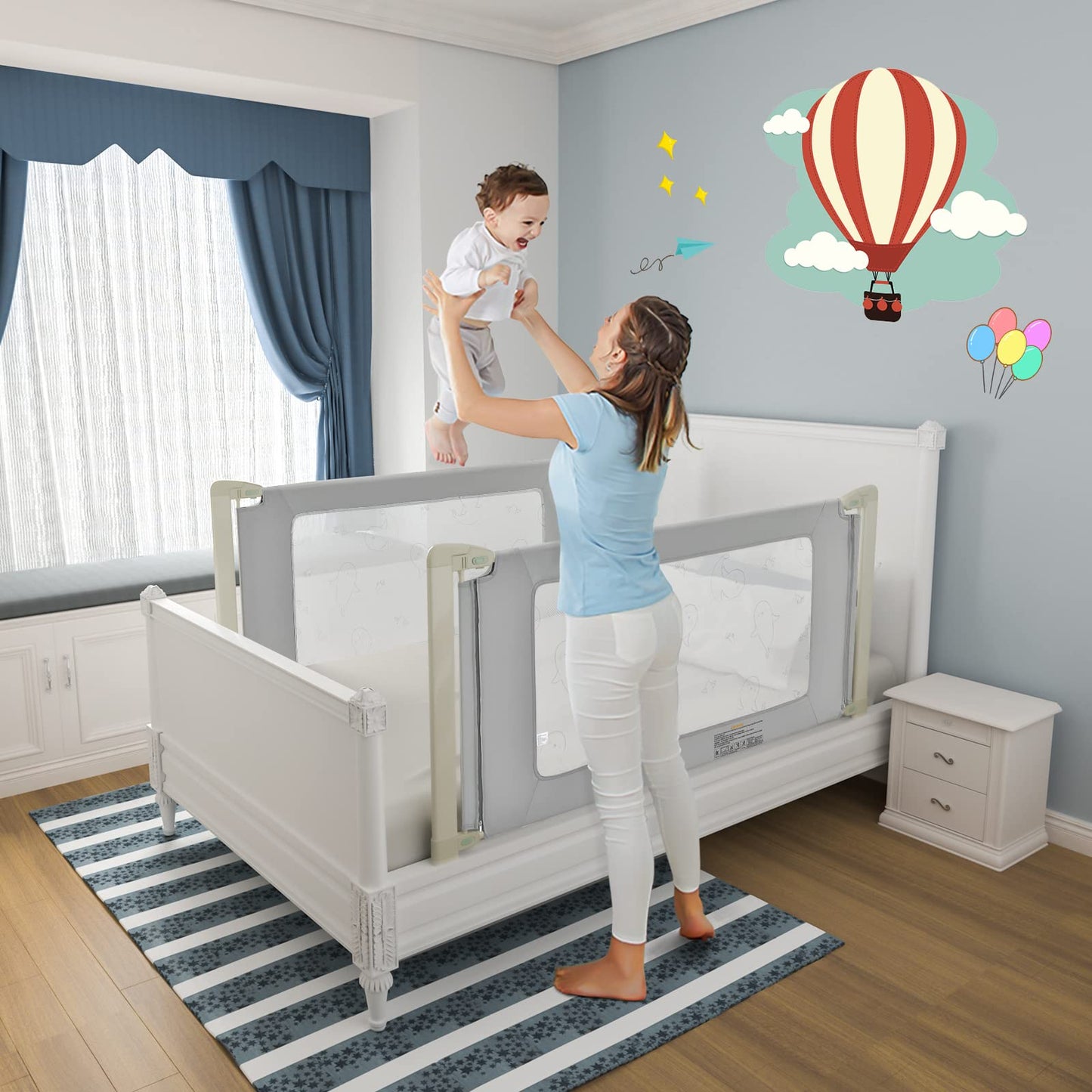 COSTWAY bed rail adjustable in height, bed guardrail with connecting accessories, baby bed rail, children's bed rail, fall protection for double, queen, and king-size bed (200cm)