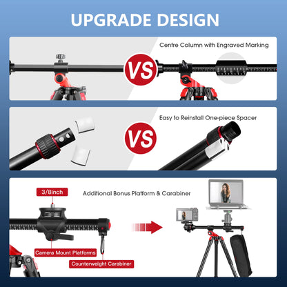 Camera tripod Manbily 178cm 70" horizontal overhead 360° aluminum tripod monopods rotating center column arm 180° travel tripod 36mm ball head & mounting platform for DSLR camera video camcorder