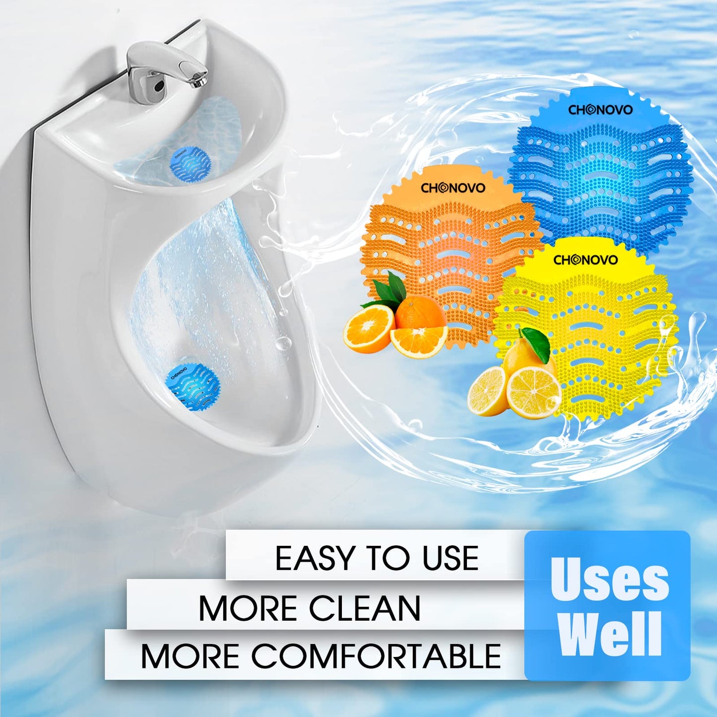 36 pieces of urinal screens with scent, urinal screen splash guard air freshener individually packaged for toilet guest bathrooms public restrooms urinal - 12 pcs sea breeze, 12 pcs lemon, 12 pcs orange.