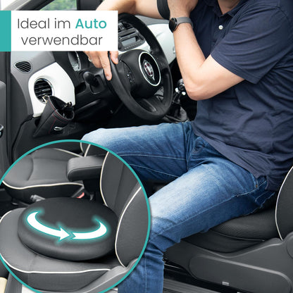 ELONEO swivel cushion with gel for car seat, rotating seat for seniors, helpful for entering/exiting, non-slip, supports up to 150 kg. For car, sofa, armchair, chair (Ø 40, 1 piece).