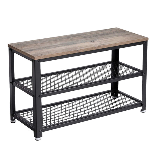 VASAGLE Shoe Bench, Storage Shelf with 2 levels, Shoe Organizer, 73 x 30 x 45 cm, for Entryway, Living Room, Steel Frame, Industrial Style, Beige and Black LBS73MB