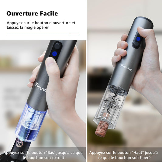 Flauno Electric Corkscrew Wine Set - Automatic Bottle Opener, Wine Foil Cutter, Decanter Spout with Aerator, and Vacuum Wine Stopper - The Perfect Gift for Wine Lovers
