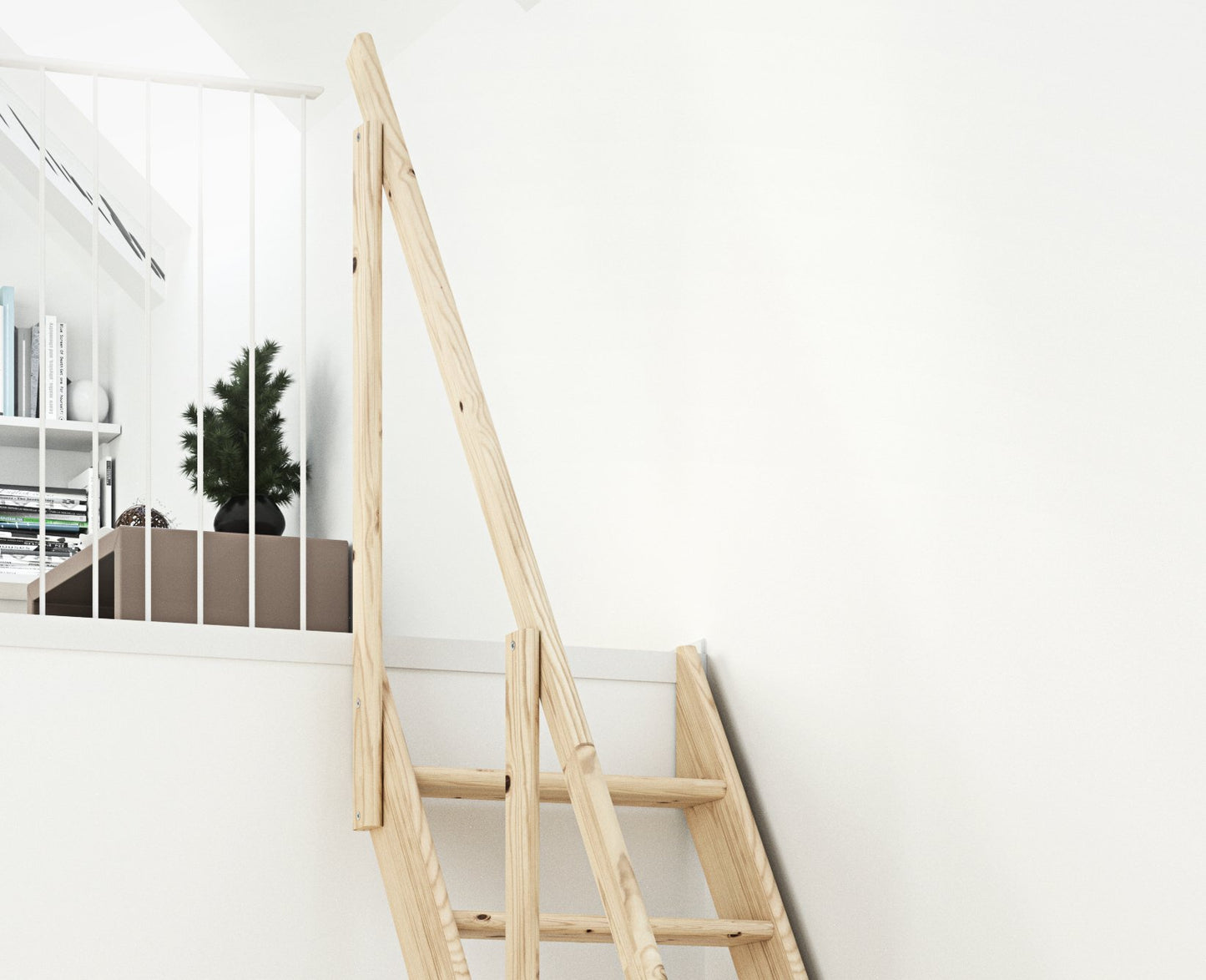 DOLLE space-saving staircase made of untreated solid spruce Height up to 283.5 cm including railing with two-part stringer