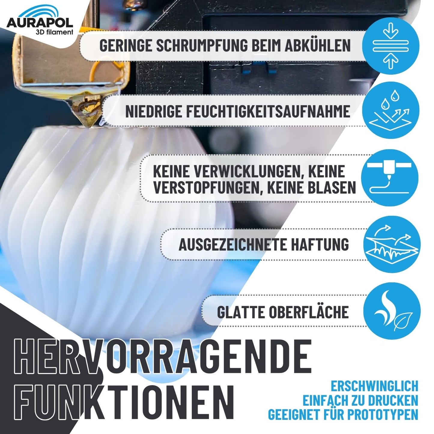AURAPOL Filament 1.75 PLA, 3D printer filament, PLA filament with precision 1.75 mm +/- 0.02 mm, Premium 3D filament compatible with most FDM (FFF) 3D printers and 3D pens.