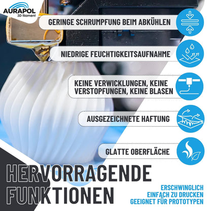 AURAPOL Filament 1.75 PLA, 3D printer filament, PLA filament with precision 1.75 mm +/- 0.02 mm, Premium 3D filament compatible with most FDM (FFF) 3D printers and 3D pens.