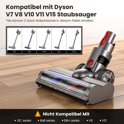 Electric motor Turbo floor brush head Compatible with Dyson V7 V8 V10 V11 V15, Direct drive electric brush floor nozzle accessory for hard floors and carpets (2 piece brush roller)
