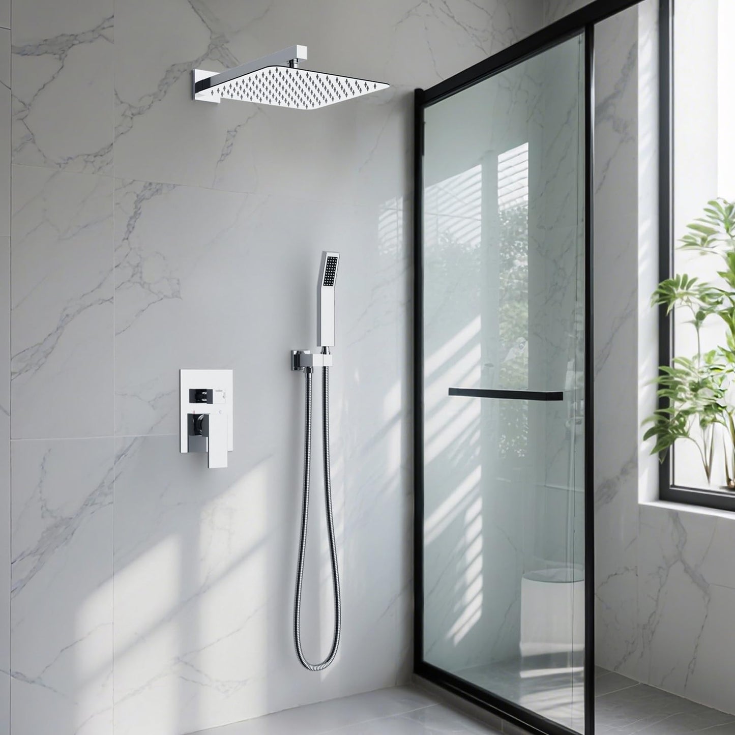 Rainsworth shower system for wall mounting, concealed shower mixer set with rain shower 30x30cm, concealed fittings made of high-quality stainless steel and brass, chrome shower set