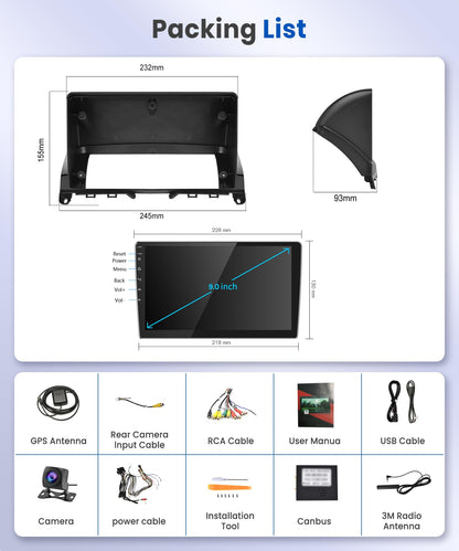 2+64G Podofo 9" Car Stereo for Mercedes C-Class W204 S204 2007-2014 Android 13 Carplay Wireless HI FI Bluetooth with Touchscreen Navi Bluetooth RDS/FM Radio DVR+AHD Backup Camera