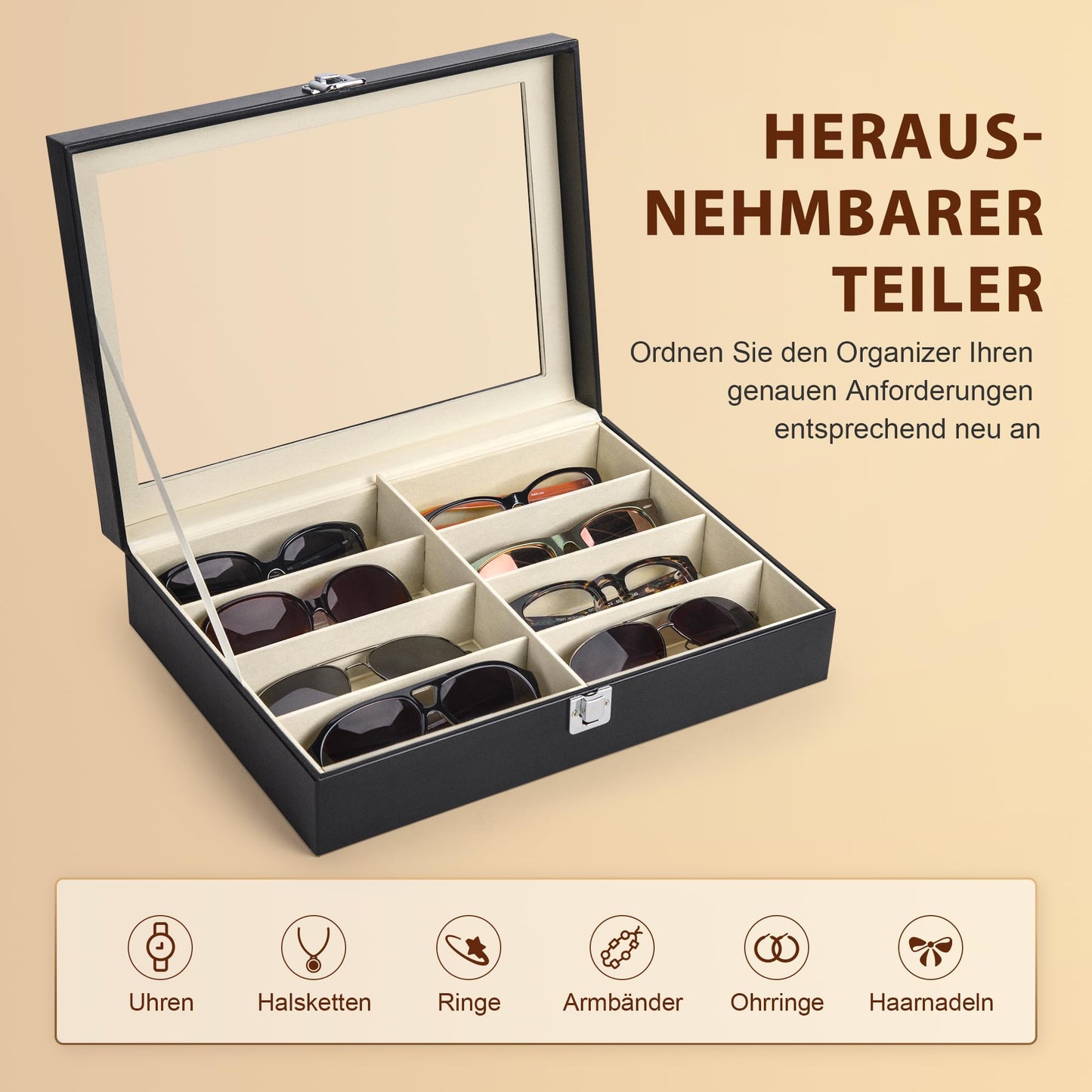 CO-Z Glasses Case Storage Box for 8 Glasses Sunglasses Organizer PU Leather Sunglasses Storage Case