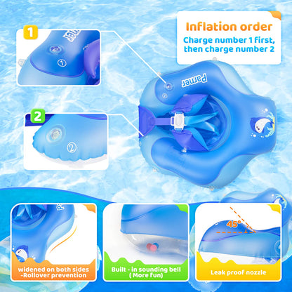 Partner Baby Swim Ring with UPF50+ Sun Canopy, Baby Swim Aid for the Pool, Adjustable Safety Seat, Toddler Pool Swim Ring for 3-36 Months - L